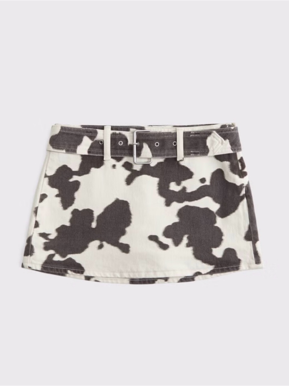Mid Rise Denim Cow Print Skort